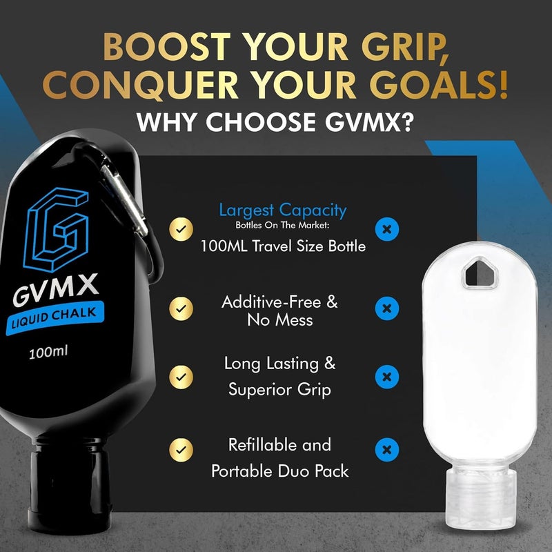GVMX 50ML/100ML/400ML Superior Grip Premium Liquid Chalk. Long Lasting Mess-Free Gym Chalk for Weightlifting, Gymnastics, Climbing. Fast Drying Refillable Gym Accessories. Package May Vary. - Image 3